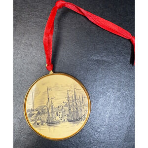 Barlow Scrimshaw Sea Port Tall Ship Christmas Ornament